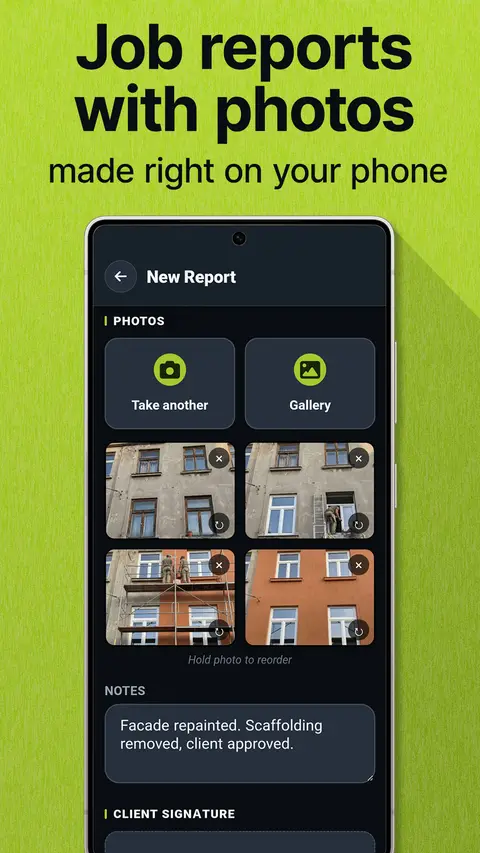 Job reports with photos, made right on your phone
