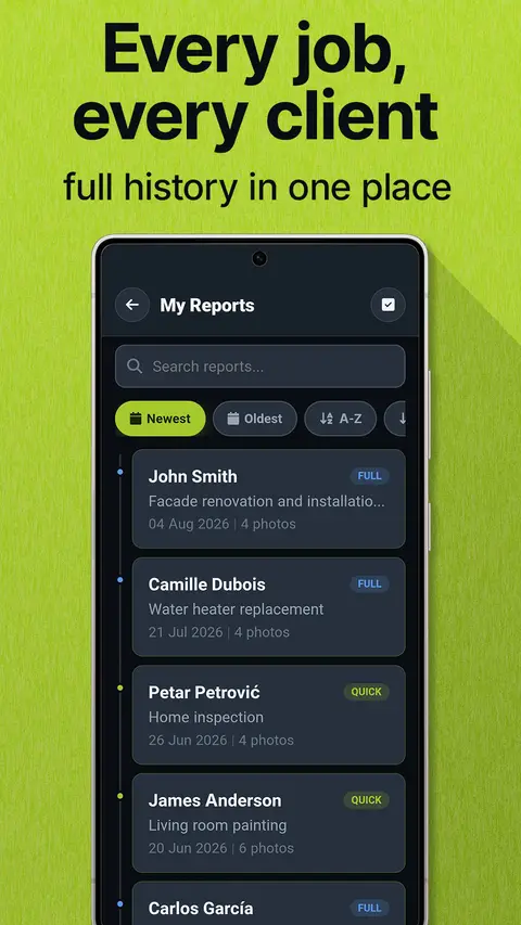 Every job, every client: full history in one place